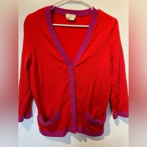 Rare! Kate Spade New York Live Colorfully Red & Purple Cashmere Cardigan